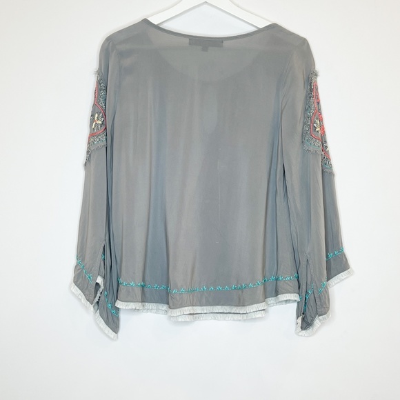 Love Stitch Grey Boho Embroidered Bell Sleeve top - Picture 7 of 16